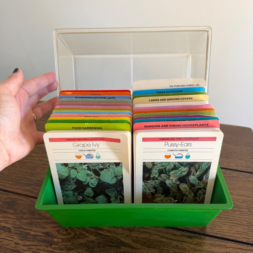 The Portable Forest Plant Care Cards 320 Set Green Case Vintage Gardening Good
